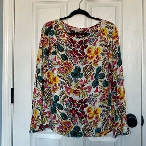 Loft Ruffle Sleeve Fall Floral Blouse Women’s Size Large
